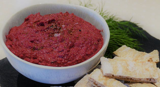 Annie's Christmas beetroot hummus in a bowl
