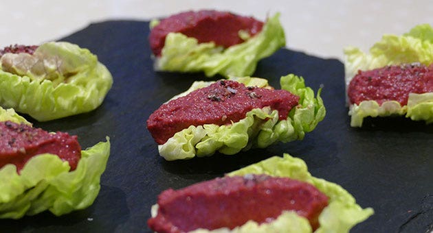 Annie's Christmas beetroot hummus in little gem