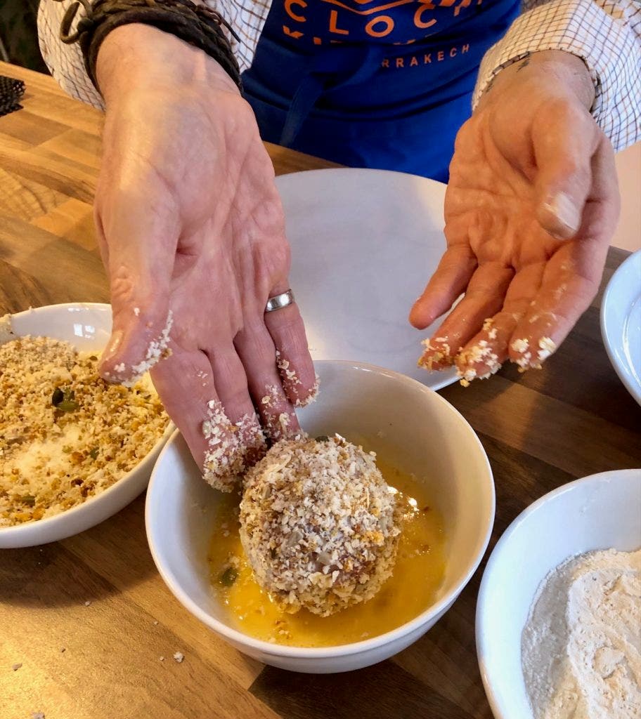 Dip each moulded egg in flour, egg and breadcrumbs – then repeat!