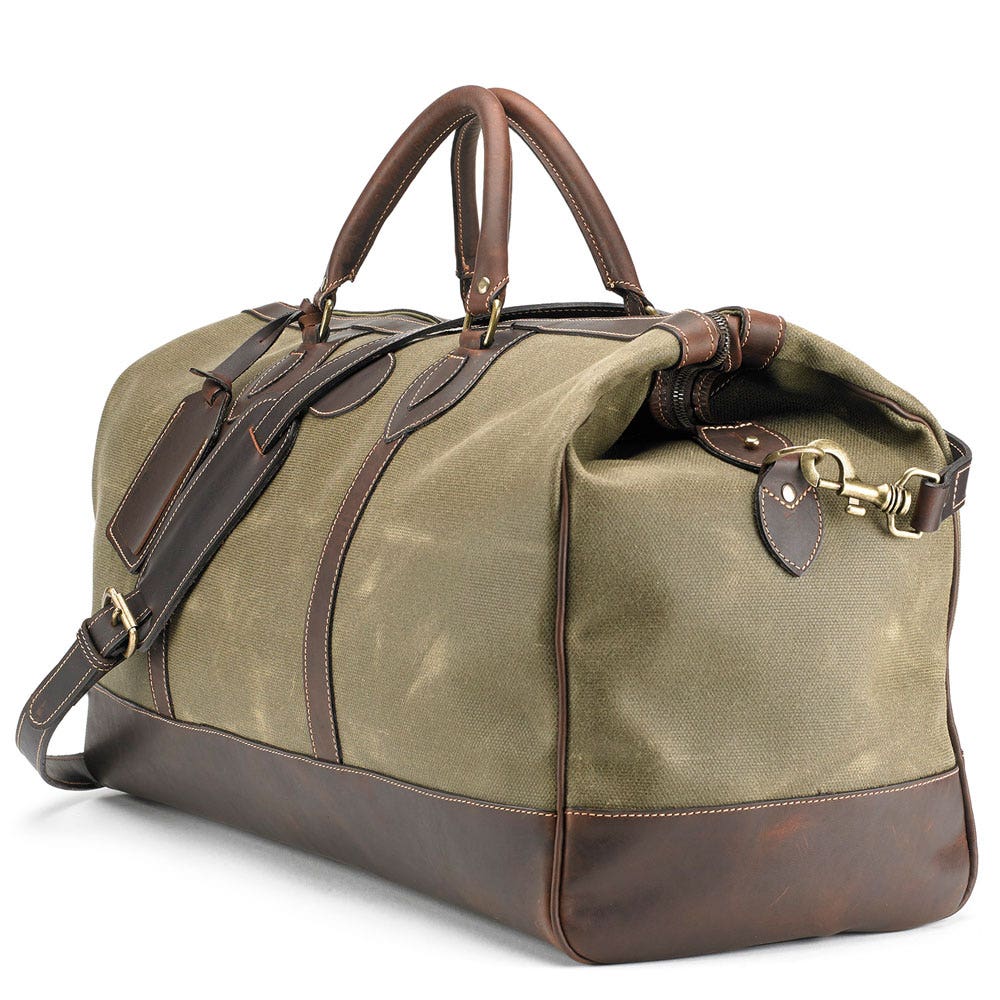 Tusting Lichen Waxed Canvas Weekender Bag | Tusting Travel Bags | Farlows