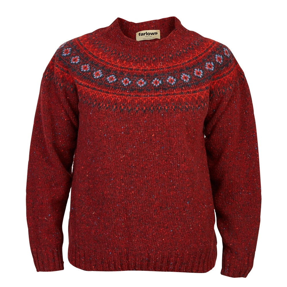 Farlows Ladies Fair Isle Crew Neck Merino Wool Jumper Farlows