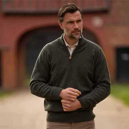 Farlows Zip Neck Knitted Lambswool Jumper