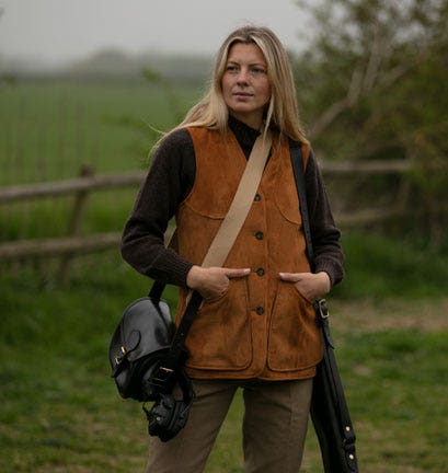 FARLOWS LADIES COGNAC SUEDE SHOOTING VEST