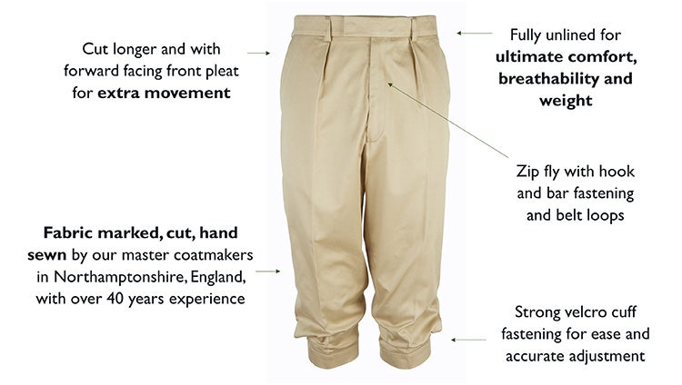 KEY FEATURES OF THE LIGHTWEIGHT COTTON TRAVEL SHOOTING BREEKS FRONT