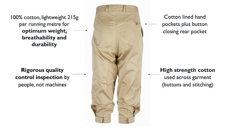 KEY FEATURES OF THE LIGHTWEIGHT COTTON TRAVEL SHOOTING BREEKS REAR