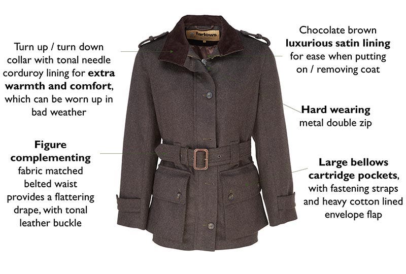 KEY FEATURES OF THE WOMANS BELGRAVE LODEN JACKET FRONT OPEN