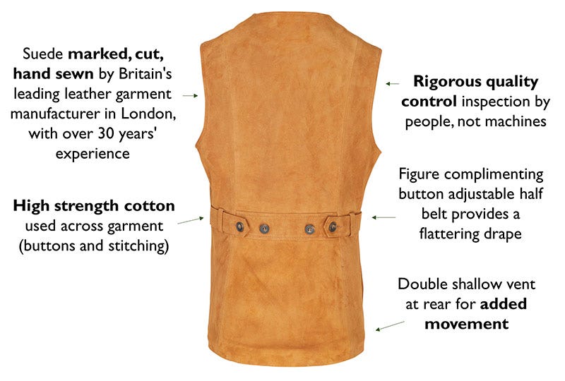 KEY FEATURES OF THE LADIES' SUEDE SHOOTING WAISTCOAT