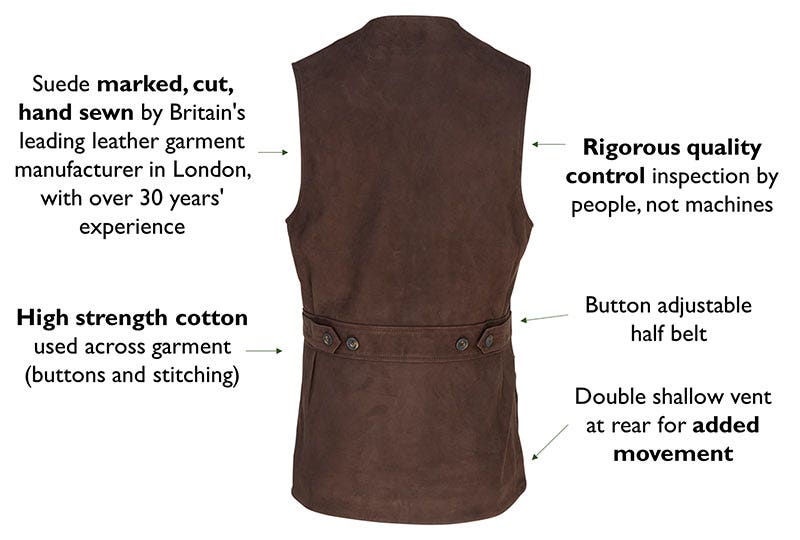 KEY FEATURES OF THE SUEDE SHOOTING WAISTCOAT