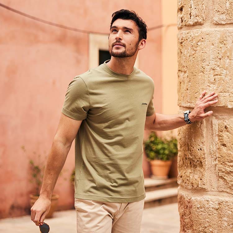 Man wearing t-shirt from our collection of new menswear