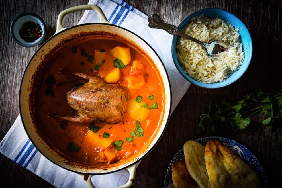 Pot-Roasted Grouse in a Coconut Curry Sauce