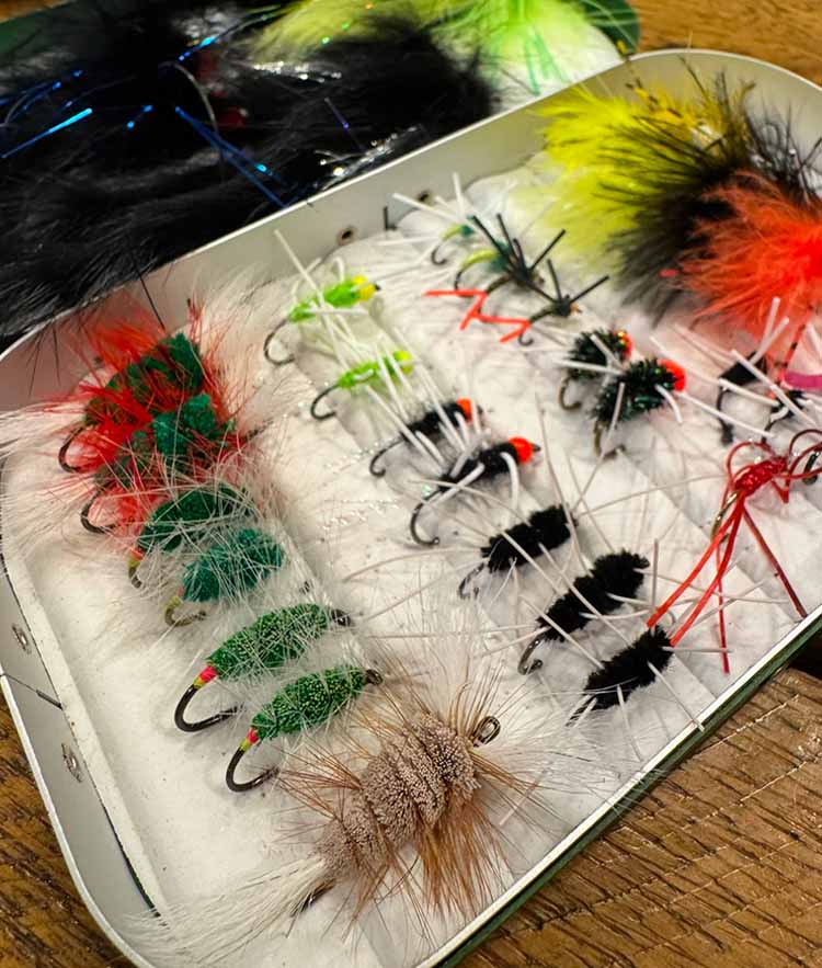 Sea trout flies Sea trout flies pictured in a fly box